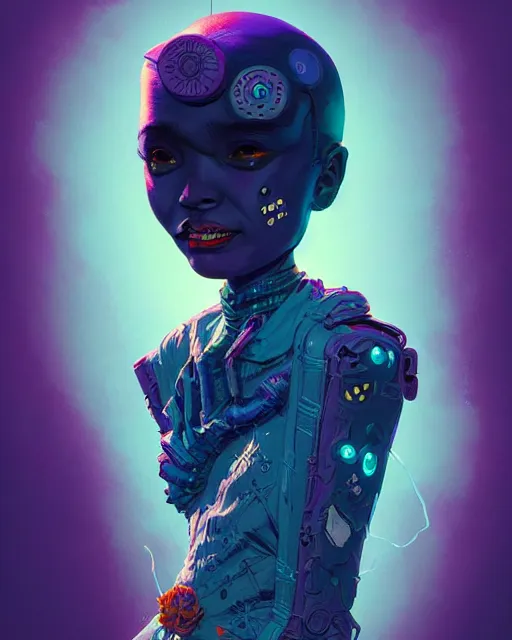 Prompt: portrait of a bioluminescent patchwork doll, highly detailed, digital painting, cinematic, hyper realism, dark retrowave, art by stanley lau and artgerm and james jean, victo ngai, david rubin, mike mignola, laurie greasley, artstation, octane render, cgsociety