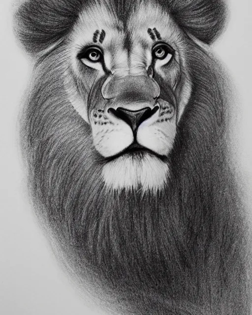 Prompt: pencil drawing of a lion wearing a hoodie