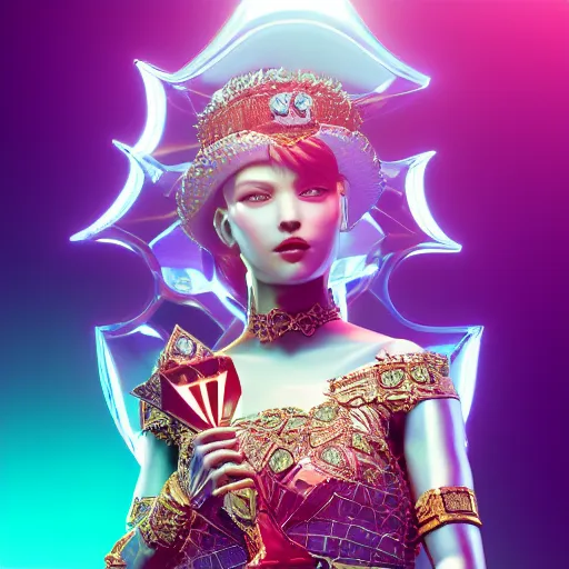 Image similar to portrait of wonderful princess of diamonds with fair skin, ornate 8 k gorgeous intricate detailed, red accent lighting, dramatic cinematic light, award winning photography, octane render