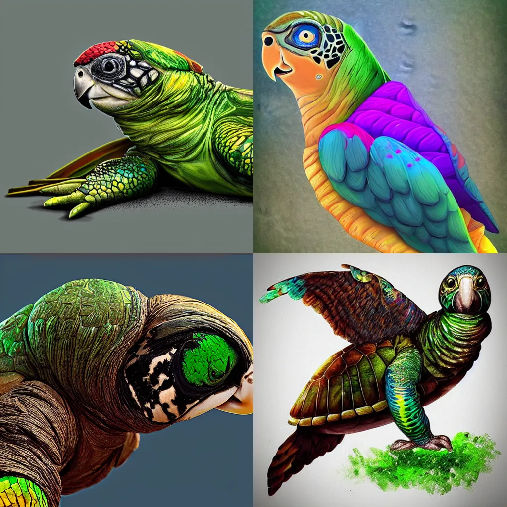 Prompt: a turtle parrot hybrid, digital art, trending on artstation