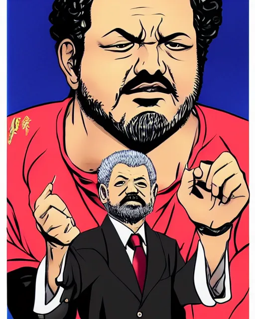 Prompt: Luiz Inacio Lula da Silva portrait by Hirohiko Araki, Araki style, JJBA, anime