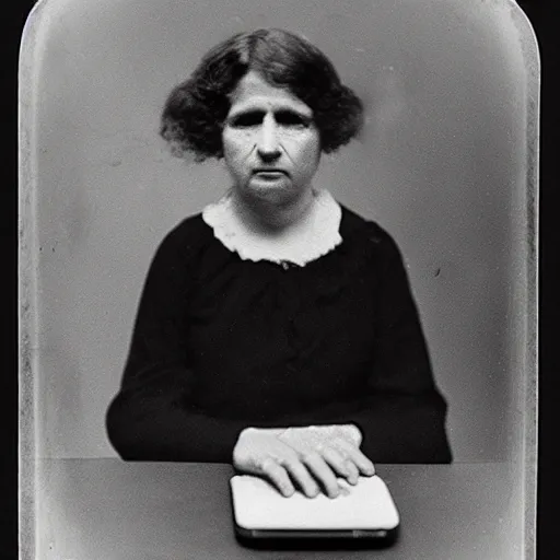 Image similar to Nan in 1910 using an laptop, daguerreotype photo, HD