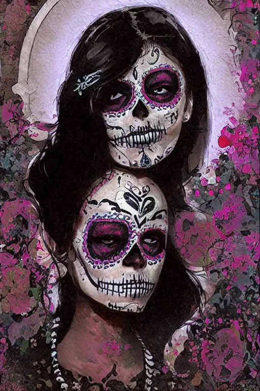 Prompt: illustration of a sugar skull day of the dead girl, art by craig mullins