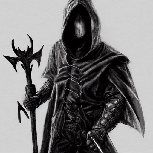 Image similar to a realistic full body of Konnor, a dragonblood, a black hood with black robes, holding a sword, extremely realistic and detailed,