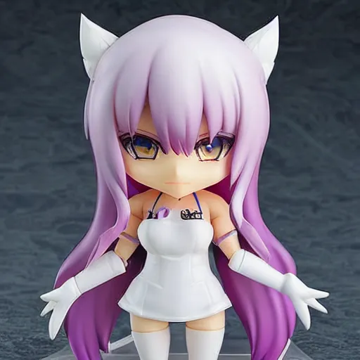 Image similar to neon white video game!!!!!!!!, neon violet!!!!!!!!!!!!!!, an ( ( ( ( anime ) ) ) ) nendoroid of neon violet, figurine, detailed product photo