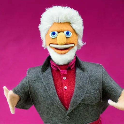 Image similar to barry bostwick as a muppet. highly detailed felt. hyper real photo. 4 k.