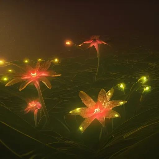 Image similar to Luminescent flower blooming at twilight, cgsociety, r /art, trending on artstation, artstationHD, octane render, highly detailed