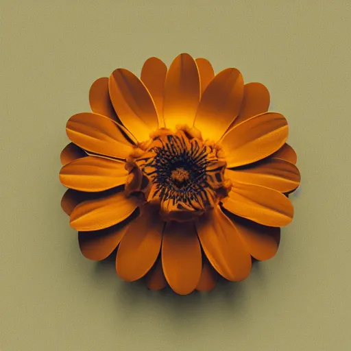 Image similar to a flower made of metal, 8 k, photorealistic, photograph, award winning, gloden hour, volumetric light