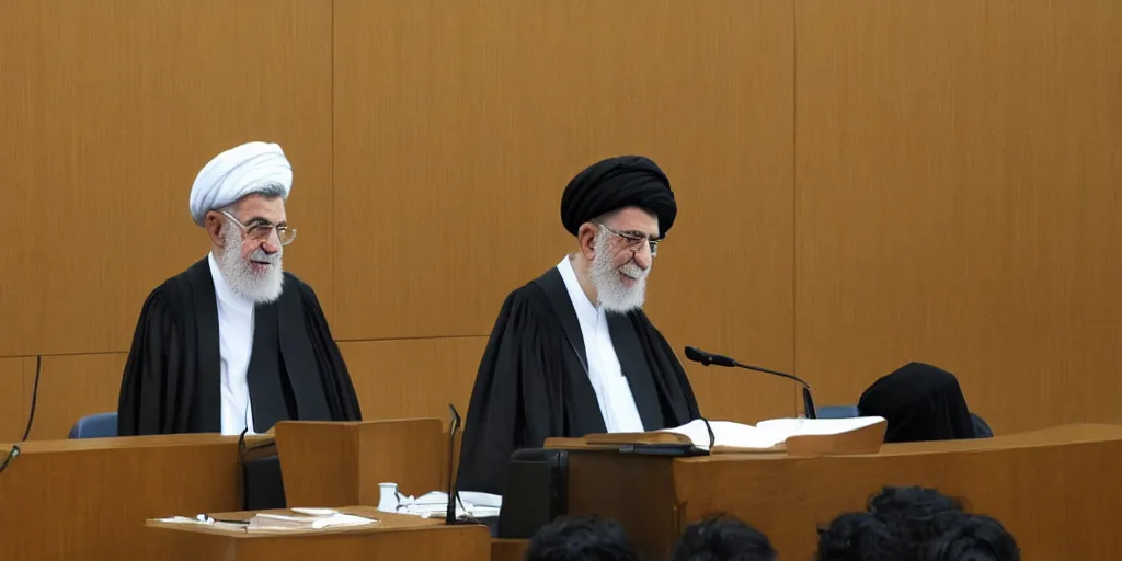 Image similar to khamenei in court, courtroom drawing