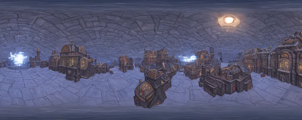 Image similar to three hundred sixty degree rotation in the middle of ironforge 8 k resolution panorama