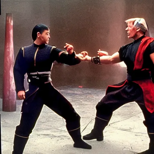 Prompt: mortal kombat with donal trump, film still