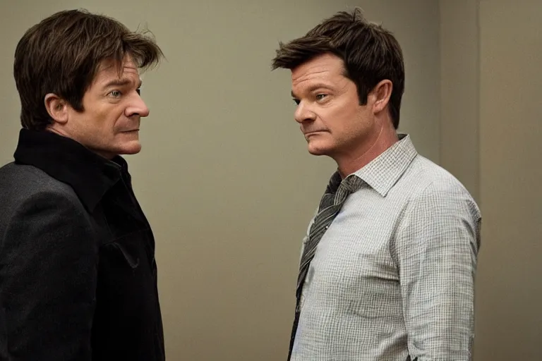 Prompt: an accurate portrait of Jason Bateman reacting in disgust to the mayonegg