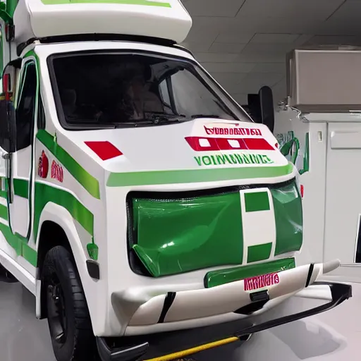 Image similar to big chungus meme, anthropomorphic ambulance shaped like big chungus, humanized ambulance, high resolution photo