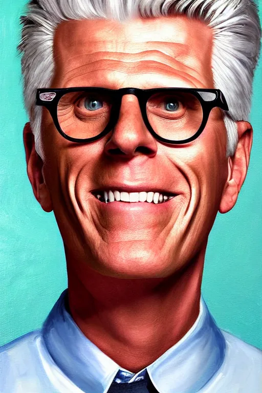 Prompt: a painting of ted danson in the good place, art by diego fazio, robin eley