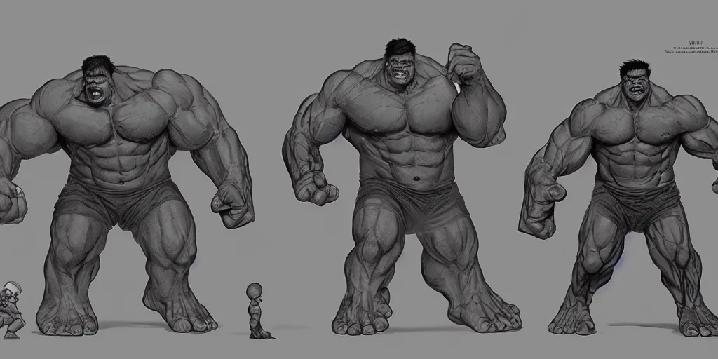 Prompt: hulk, character sheet, concept design, contrast, kim jung gi, greg rutkowski, zabrocki, karlkka, jayison devadas, trending on artstation, 8 k, ultra wide angle, pincushion lens effect