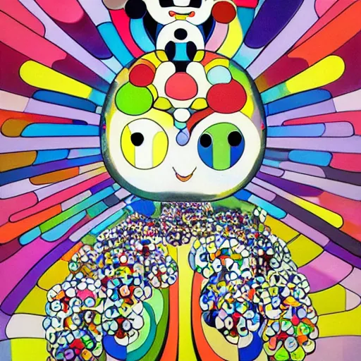 Image similar to a painting of a person standing on top of a hill, an album cover by takashi murakami, pixiv contest winner, psychedelic art, concert poster, poster art, official art