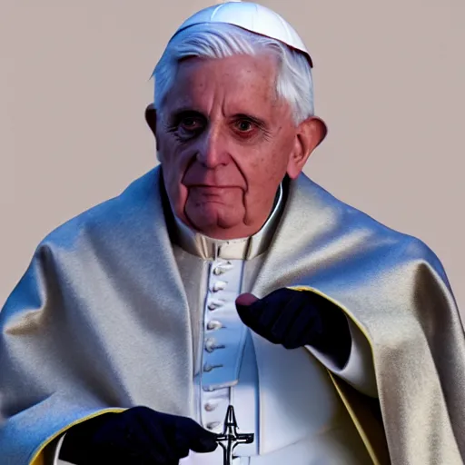 Image similar to pope benedict wearing sith cloak as chancelor palpatine in star wars episode 3, 8 k resolution, cinematic lighting, anatomically correct