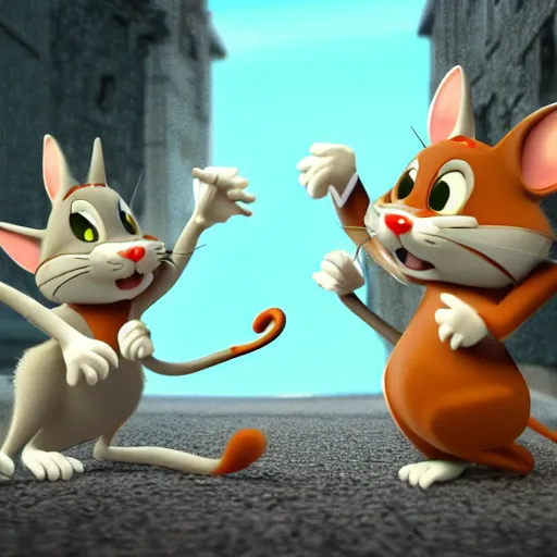 Image similar to tom and jerry, unreal engine 5, trending artstation