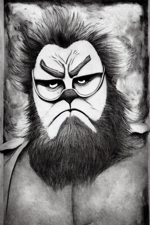 Image similar to snarf from thundercats, portrait, full body, symmetrical features, silver iodide, 1 8 8 0 photograph, sepia tone, aged paper, sergio leone, master prime lenses, cinematic