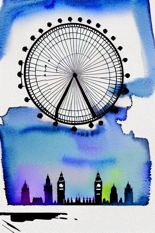 Image similar to minimalist watercolor art of london eye, illustration, vector art