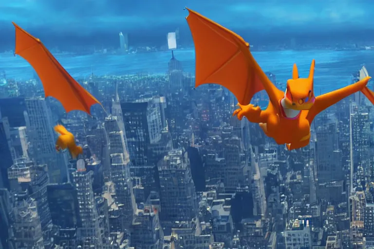 Prompt: charizard flying above new york, still from a pixar movie, high quality 3 d render, movie, pixar, renderman, 4 k, artstation