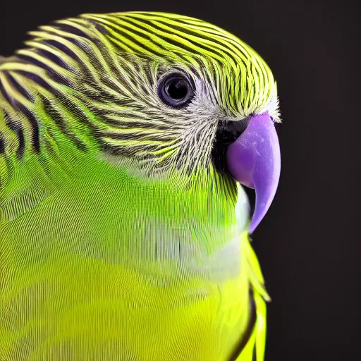 Image similar to budgie studio portrait, 5 0 mm prime lens, 1 0 0 iso, purple background