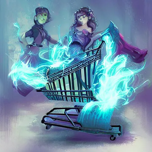 Prompt: a enchanted shopping cart by Ross Tran