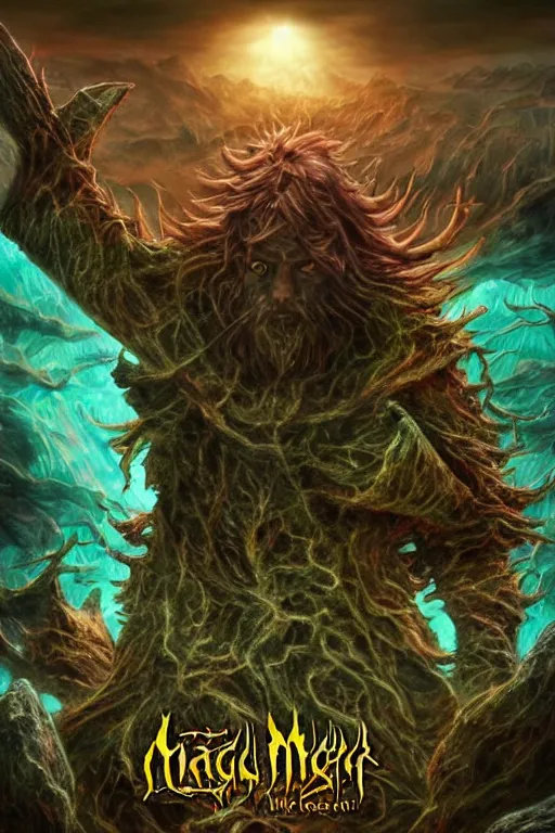 Image similar to an ultra detailed 3 d render of shaggy from scooby doo as an elden ring boss, epic anime fantasy, 8 k, in the style of a fantasy metal album cover and magic the gathering, volumetric lighting, smooth, highly detailed, digital illustration, octane render, art by albert bierstadt and greg rutkowsi, artstation