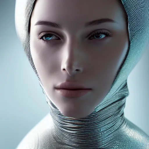 Prompt: a highly detailed digital image of a futuristic woman elegantly wrapped with silver leaves, by Andrea Chiampo, artstation and Frederik Heyman, extremely detailed woman, stunning volumetric lighting, hyper realism, fantasy 4k