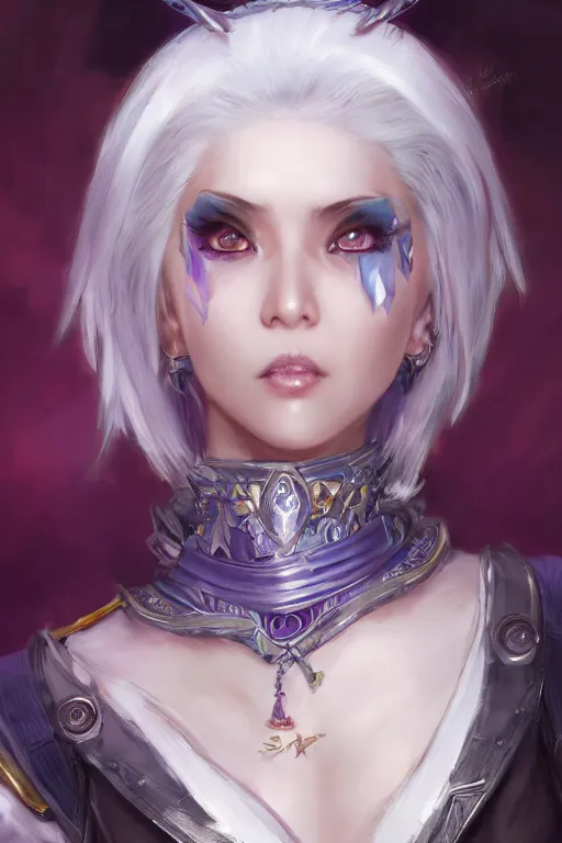 Image similar to A realistic anime portrait of a short white haired female rogue wearing an intricate pirate outfit, middle eastern, purple eyes, digital painting, by Stanley Artgerm Lau, Sakimichan, WLOP and Rossdraws, digtial painting, trending on ArtStation, SFW version