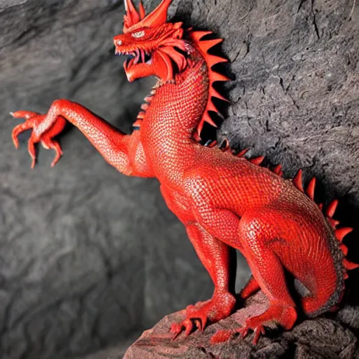 Image similar to photo of an ancient red dragon sitting menacingly in a cave