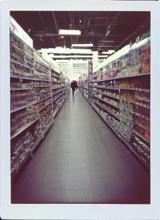 Image similar to first person view. walking through a costco in 1 9 9 7. blurry polaroid. simple composition.