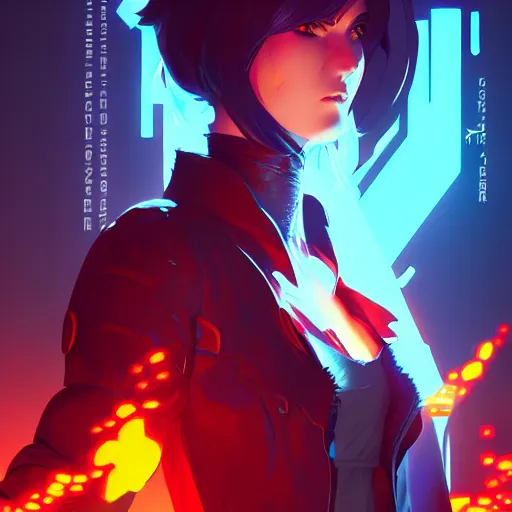 Image similar to a cyberpunk fire mage, by guweiz and wlop and ilya kuvshinov and artgerm and josan gonzalez, digital art