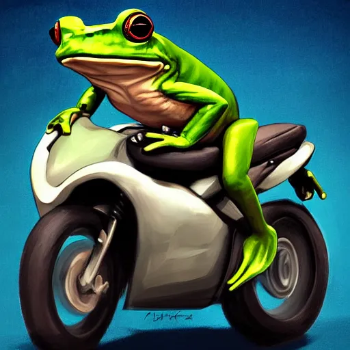 Prompt: a frog riding a motorcycle, digital painting, artstation, photo