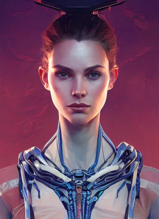 Image similar to asymmetrical!! portrait of an alien with large neontubes in face in the style of, machine face, intricate, elegant, highly detailed, digital painting, artstation, biolusence, concept art, smooth, sharp focus, illustration, art by artgerm and greg rutkowski and alphonse mucha, horizon zero dawn 8 k