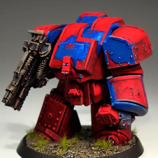 Prompt: warhammer 4 0 k dreadnought painted red and blue