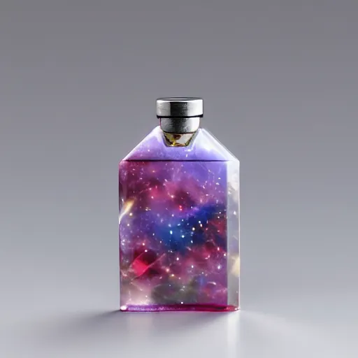 Prompt: Liminal space in outer space,perfume bottle