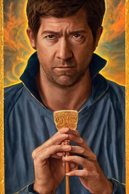 Prompt: beautiful tarot card of Jim Halpert, oil on canvas, intricate, symmetrical, portrait, 8k highly professionally detailed, HDR, CGsociety