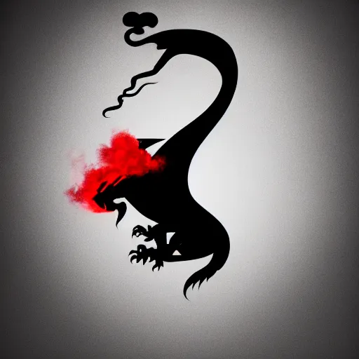 Prompt: black and white dragon, black and red smoke background, minimalist, 8k, award winning, trending on artstation