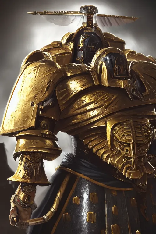 Image similar to armor portrait heros warhammer 4 0 k horus heresy fanart - the primarchs emperor by johannes helgeson animated with vfx concept artist & illustrator global illumination ray tracing hdr fanart arstation zbrush central hardmesh 8 k octane renderer