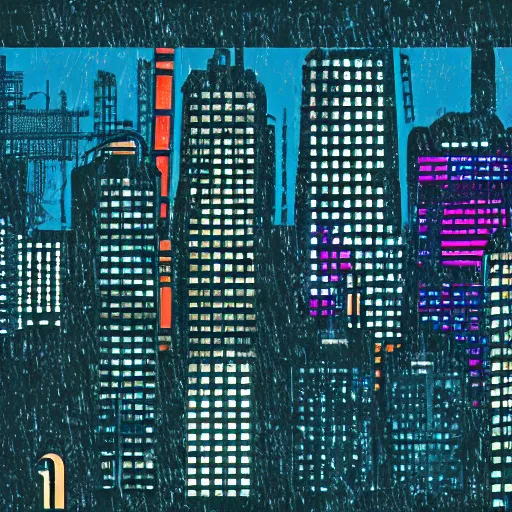 Prompt: a city skyline, in the style of douglas trumbull, blade runner, cyberpunk, modernism