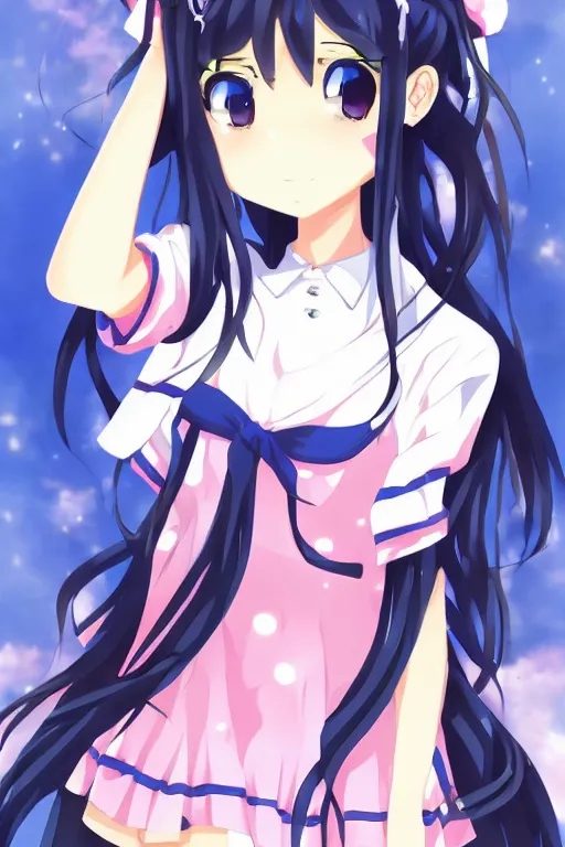 Image similar to An anime portrait of a high school girl by aniplex, full body, kawaii, Illustrator, pixiv