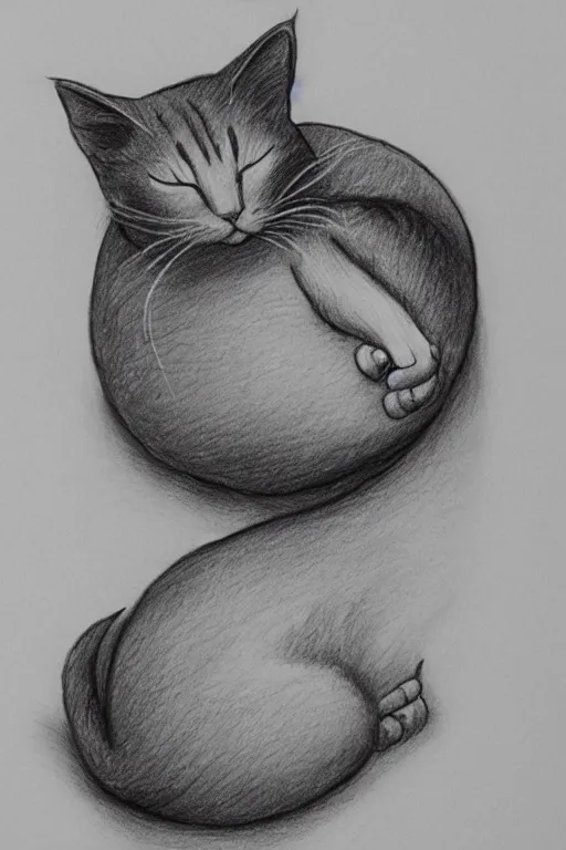 Image similar to cat asleep on moon, pencil art