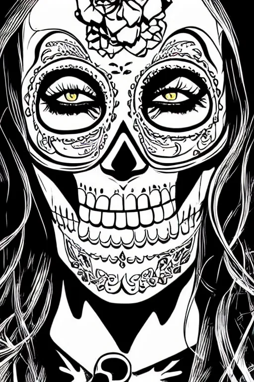 Image similar to Illustration of a sugar skull day of the dead girl, art by mike deodato