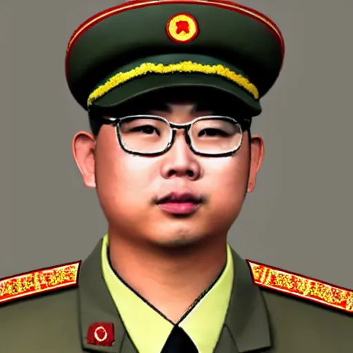 Image similar to professional photograph of asian andy wearing a north korean military uniform, 8 k, very intricate, very detailed,