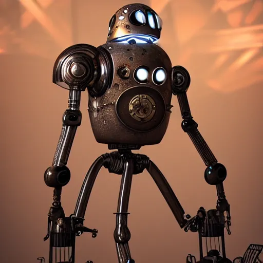 Image similar to Steampunk robot, detailed, photorealistic, unreal engine, studio lighting