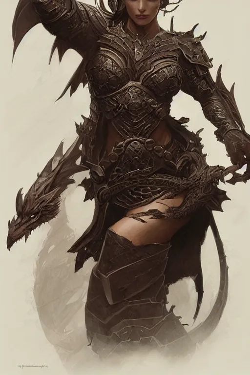 Image similar to warrior, wearing a dark armor, a dragon in the back, intricate, elegant, highly detailed, digital painting, artstation, concept art, smooth, sharp focus, illustration, art by artgerm and greg rutkowski and alphonse mucha and andrei riabovitchev