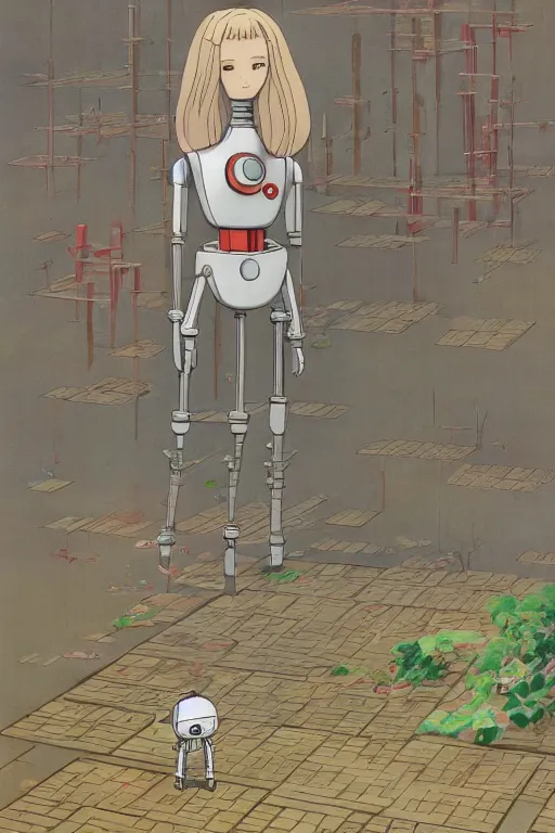 Image similar to a girl robot fdggdfb 3 5 4 df 3 5 4 3 dsgfdg 3 5 4 gh 3 5 sfg 4 hgfdgh 8 7 gs 6 hgs 7 fds 3 5 4 6 8 7 by hayao miyazaki and piet mondrian and hiroshi yoshida, studio ghibli, trending on artstation