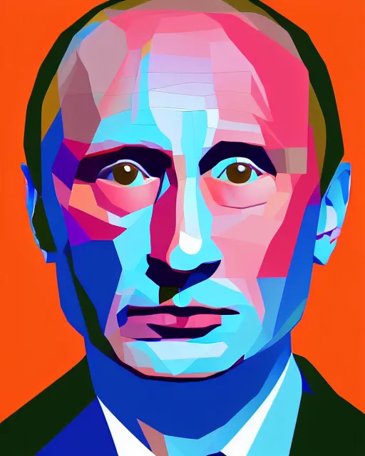 Prompt: cubist portrait of vladimir putin cutout digital illustration cartoon colorful beeple vector art