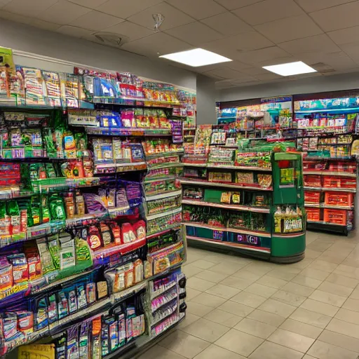 Prompt: Vision working as a 7/11 cashier, wide wide shot, very detailed, hdr photograph, beautiful lighting